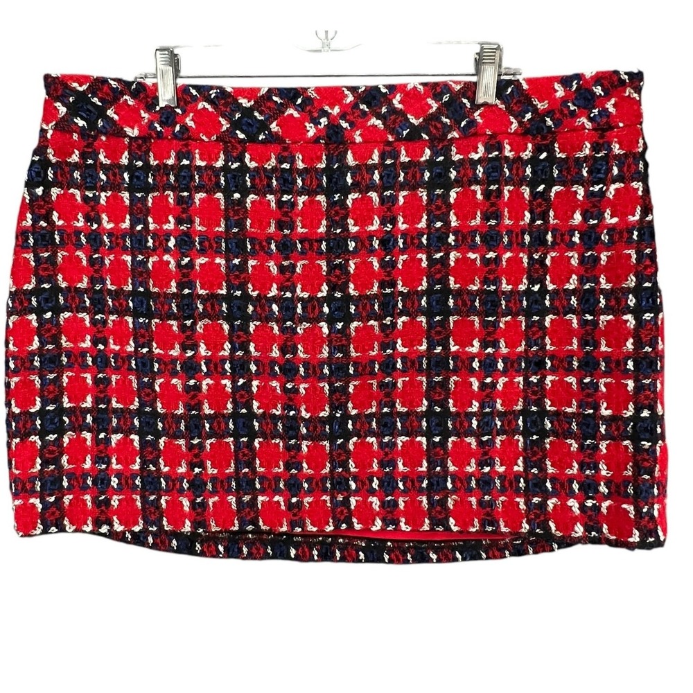 Anthropologie Endless Rose Mini Skirt‎ 2XL Red Tweed Plaid Academia Preppy NEW
